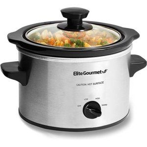 Elite Gourmet Glass Slow Cooker with Adjustable Temp 1.5 Quart, Stainless Steel